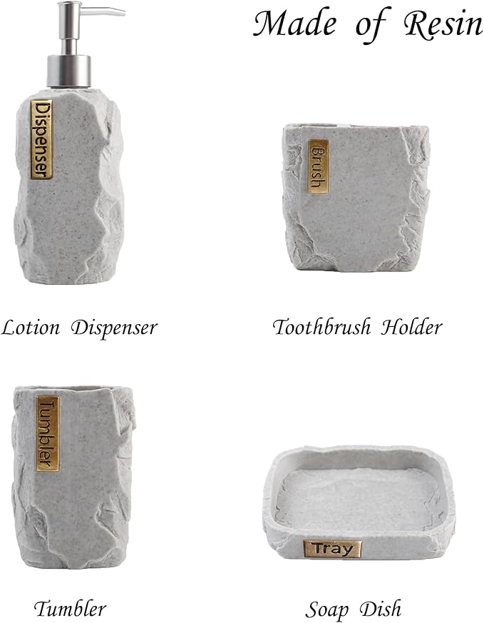 Hymmah Bathroom Accessories Set,Marble Design Toothbrush Holder,Farmhouse Bathroom Decor,4 Pcs Resin Gift Set Apartment Necessities, Contain Toothbrush Cup,Soap Dispenser,Soap Dish,Tumbler