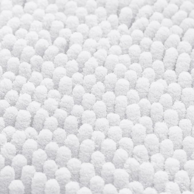 HOMEIDEAS White Chenille Bathroom Rugs Set of 3, Non Slip Bath Mat | Super Absorbent, Soft Microfiber, Machine Washable, Stain Resistant, for Bathroom Decor