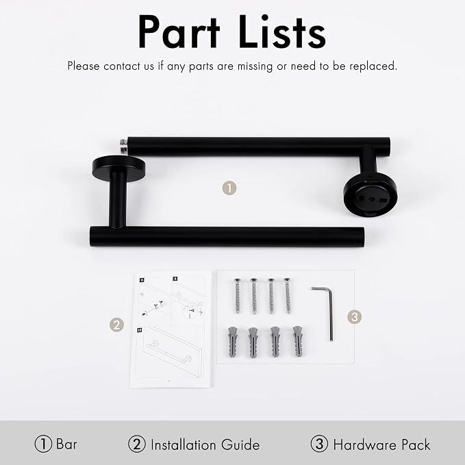KES 17.3-Inch Towel Bar for Bathroom, Hand Towel Holder, Bathroom Towel Rack Wall Mount SUS304 Stainless Steel Matte Black, Total Length 19.7 Inch, A2000S50B-BK