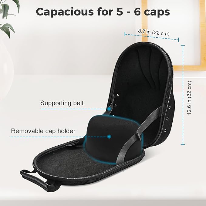 ProCase Hard Hat Travel Case for Baseball Caps, No-Crush Case Holds Up to 5-6 Hats, Adjustable Interior with Shoulder Strap for Travel, Hat Organizer Ball Caps Holder -Black