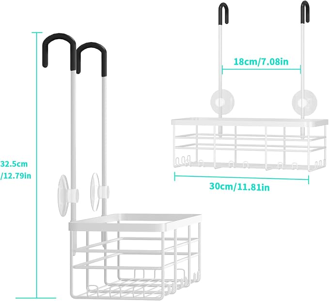 HapiRm Hanging Shower Caddy Organizer - No Drilling Shower Organizer with Hooks, Rustproof & Waterproof 304 Stainless Steel Bathroom Shelves - White (1 Basket)