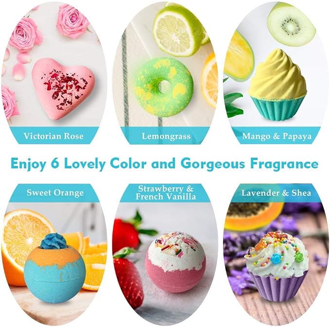 Aofmee Bath Bombs, 6pcs Bubble Bath Bomb for Girls, Handmade Fizzies Bathbombs for Women, Natural Organic Kids Spa Kit, Non Toxic Bath Kit for Teens, Gift Set for Mother Birthday Christmas Easter