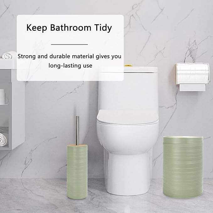 CERBIOR Bamboo Bathroom Accessories Set 6 Piece Spiral Bath Ensemble,Green | Includes Soap Dispenser, Toothbrush Holder, Toothbrush Cup, Soap Dish for Decorative Countertop and Housewarming Gift