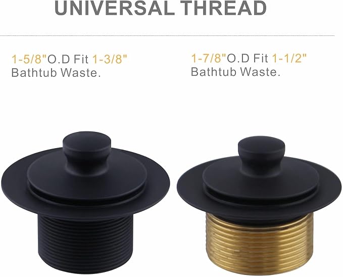 Black Bathtub Drain Conversion Kit Assembly with Single Hole Overflow Faceplate, Wellup All Metal Lift and Turn Tub Drain Twist Trim Kit with Universal Fine/Coarse Thread(Matte Black)