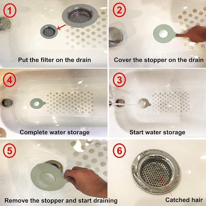 Seatery 2PCS Bathtub Stopper Hair Catcher Kit, Bathtub Drain Strainer, Tub Stopper Plug Cover, Sink Filter, Silicone Drain Stopper for Bathroom, Laundry (Grey)