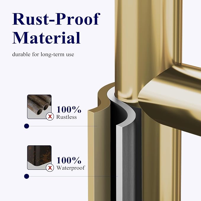 Kitsure Metal Toilet Paper Holder Free Standing, Medium, Chrome Gold | Rustproof Toilet Paper Stand for 4 Rolls, Bathroom Organizers and Storage with Anti-Slip Base and Plastic Shelf