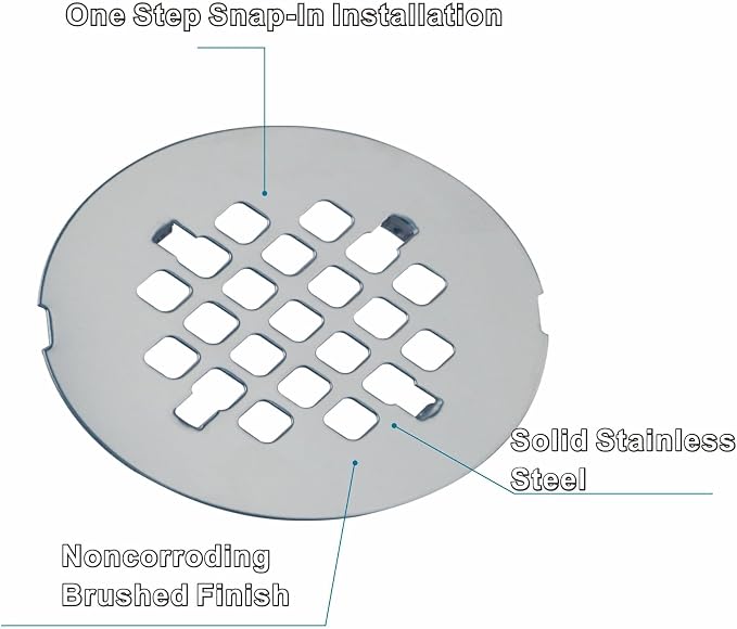 Chrome Plated Snap-in Shower Drain Cover Replacement, Welsan Stainless Steel 4-1/4" OD Round Shower Strainer Grid Easy to Install