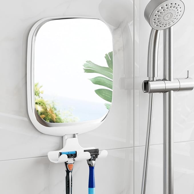 TAILI Shower Mirror Fogless, Shaving Mirror for Shower, Anti-Fog Mirror | Fogless Mirror for Shower with Razor Holder, Fog Free Removable Shower Mirror, Shower Shaving Mirror, White