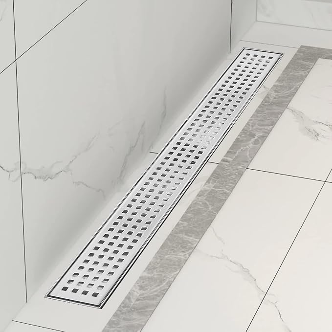 Linear Shower Drain, Shower Drain 72 inch with Removable Grate Cover, Professional AISI 304 Stainless Steel Shower Floor Drain, Shower Drain with Hair Catcher and Leveling Feet
