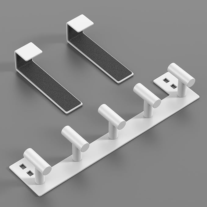 PMMASTO Over The Door Hooks, Fits 1-3/4" Thick Door No Drill Hooks for Closet Bathroom Bedroom Organization, Hanger for Coat Towel Robe (White, 5 T-Hooks)