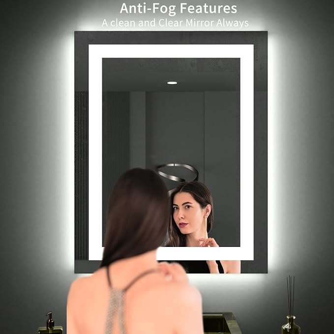 LOAAO 28"X32" LED Bathroom Mirror with Lights, UL Listed | Anti-Fog, Dimmable, 3 Color Temperature, Backlit + Front Lit, Memory Function, Tempered Glass