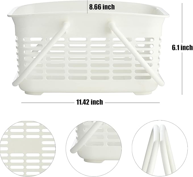 ALINK Plastic Shower Caddy Basket with Handle, Portable Organizer Storage Basket for College Dorm, Bathroom, Kitchen - White