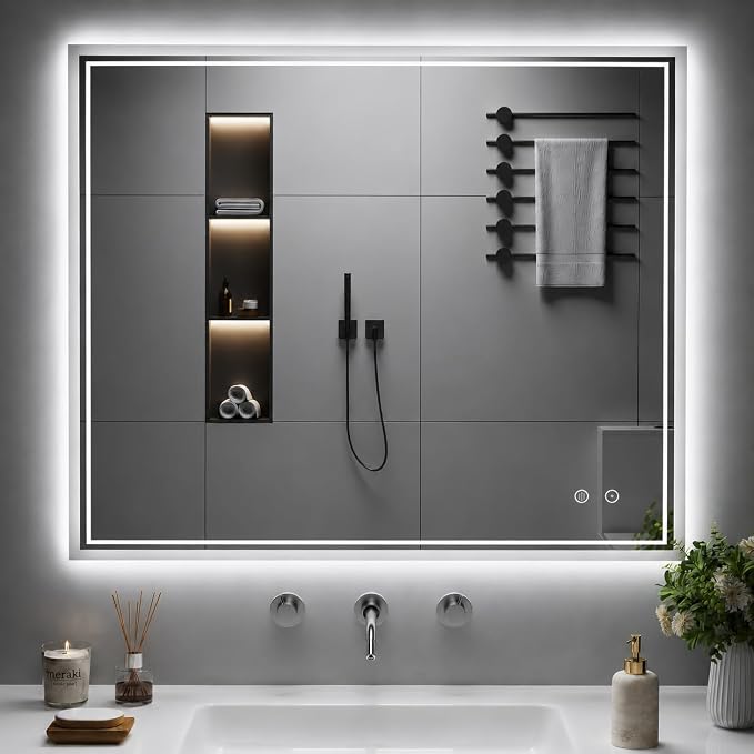 LED Mirror for Bathroom,30"x36"Lighted Vanity Mirror with Anti-Fog, IP44 Waterproof, 3 Colors Dimmable, Backlit, Memory Function, Touch Control Wall Mount Bathroom Mirror, Horizontal/Vertical