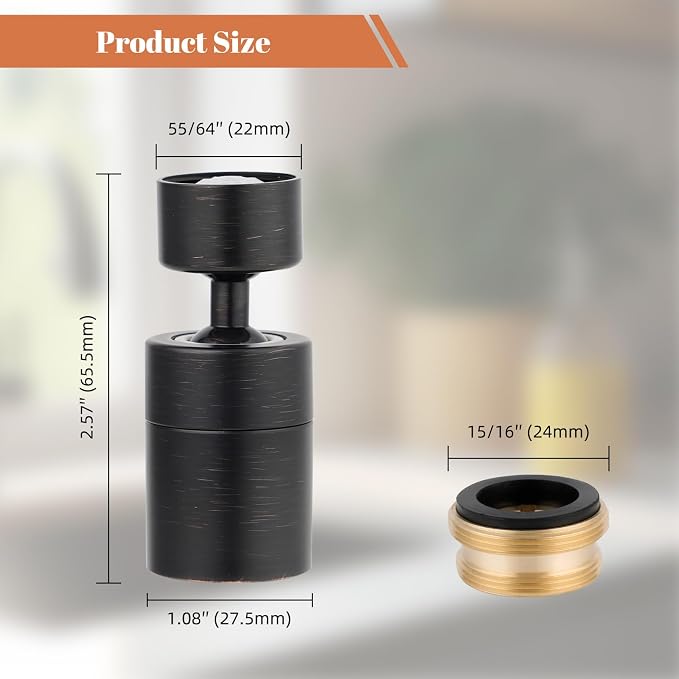 Hibbent Faucet Aerator, 360 Degree Kitchen Sink Faucet Aerator, Dual-function Swivel Big Angle Kitchen Faucet Attachment, Faucet Replacement Part, Oil-Rubbed Bronze