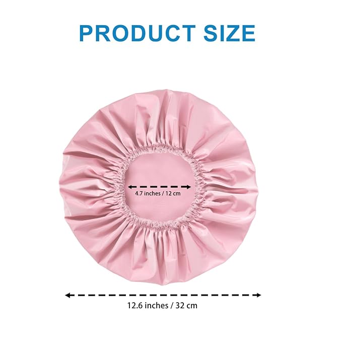 Shower Cap for Women, Large Waterproof Shower Bonnet | Double Layer, Reusable Hair Protector, Washable Large Bath Cap, Wide Elastic Band, for Long Hair, Braids - Pink