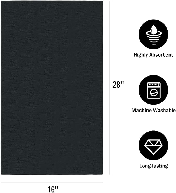 Orighty 6-Pack Black Hand Towels, 16x28 inch Microfiber Gym Towels | Quick Drying & Absorbent, Lightweight & Thin Black Yoga Towel - Multi-Purpose Camping Towel for SPA, Hotel & Bathroom