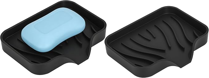 2-Pack Self-Draining Silicone Soap Dish - Anti-Slip Bar Soap Holder for Shower, Bathroom & Kitchen