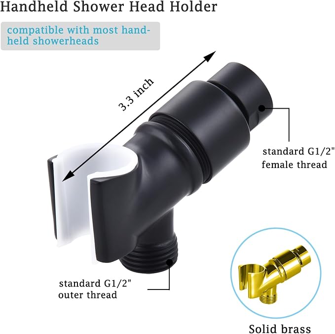 All Metal Handheld Shower Head Holder, Adjustable Shower Wand Holder with Brass Pivot Ball，Shower Arm Holder Mount for Connecting Shower Arm and Shower Hose，Black