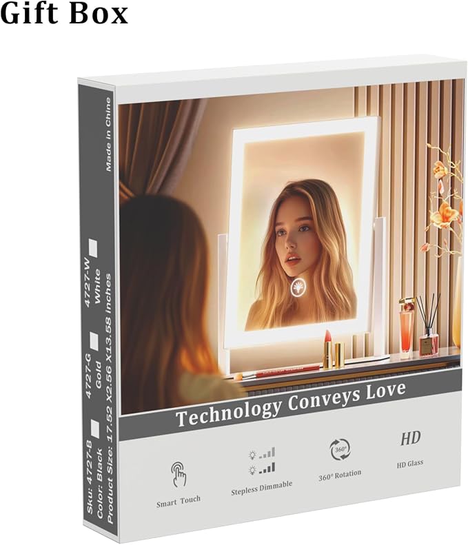 Gvnkvn Makeup Vanity Mirror with Lights 17.2" Large LED Lighted Mirror, Hollywood Make Up Mirror with Lighting, Smart Touch,Detachable 5X Magnification 360° Rotation, (Gold,Gift Box)