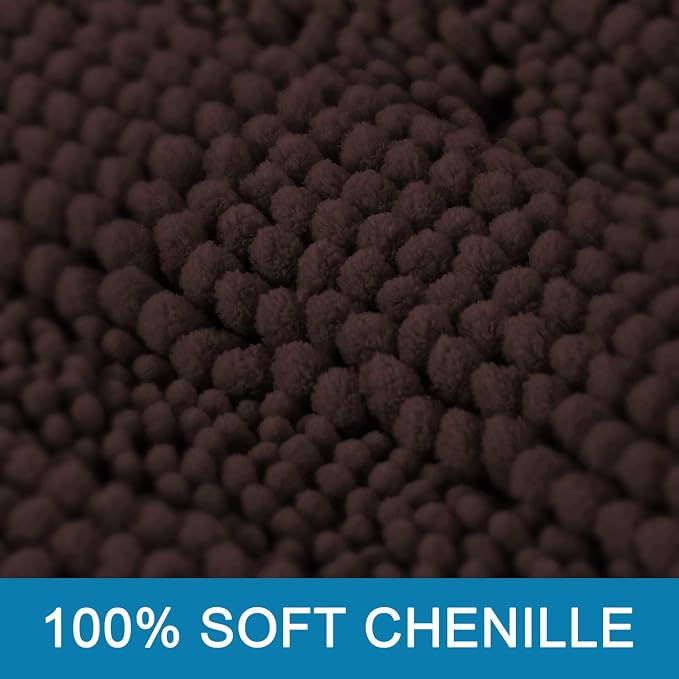 H.VERSAILTEX Bath Rugs for Bathroom Non Slip Bath Mats Extra Thick Chenille Striped Rug 20" x 32" Absorbent Non Skid Fluffy Soft Shaggy Washable Plush Mat for Indoor, Bath Room, Tub - Chocolate