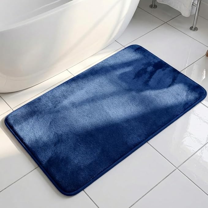 Muddy Mat® Memory Foam Bath Mat – Velvet Soft Non Slip Bathroom Rugs, Thick Absorbent Bath Rugs, Washable Bath Mat for Bathroom Floor and Shower, Navy Blue 20" x 30"