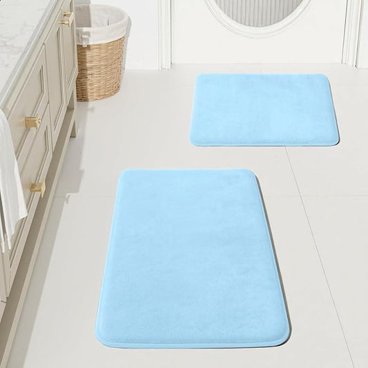 Bathroom Rugs Sets 2 Piece, Non-Slip & Quick Dry Bath Mat Set, Ultra Soft Velvet Bath Rugs for Bathroom, Toilet and Shower Floor, Light Blue