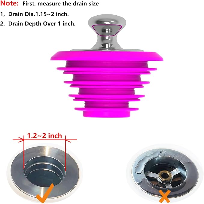 XAJOON Pink Silicone Drain Plug with Chrome-Plated Metal Handle, Premium Tub Stopper for Bathtubs and Bathroom Sinks（Patented Product