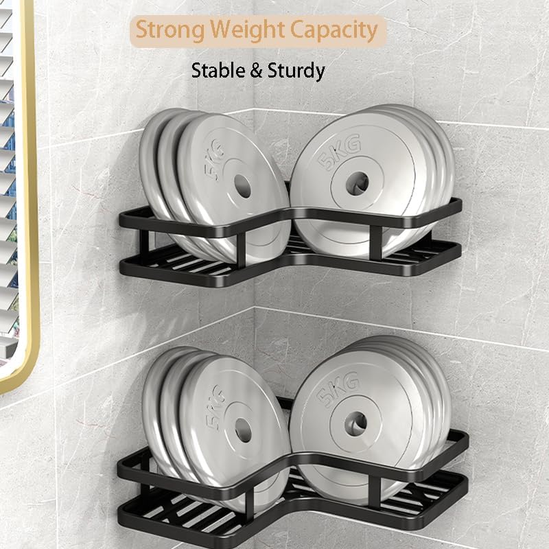 Shower Shelves Corner: Adhesive Shower Caddy with Soap Holder, Sturdy Rustproof Aluminum Bathroom Organizer Rangement Douche, Washroom Accessories Storage Holder, Black