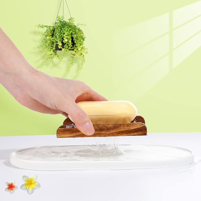 Honeydak 30 Pcs Bamboo Wood Soap Holder Wooden Soap Dish Tray Bathroom Wooden Sponge Case Handmade Bathtub Shower Dish Accessories for Home Sponge Scrubber(Charcoal)
