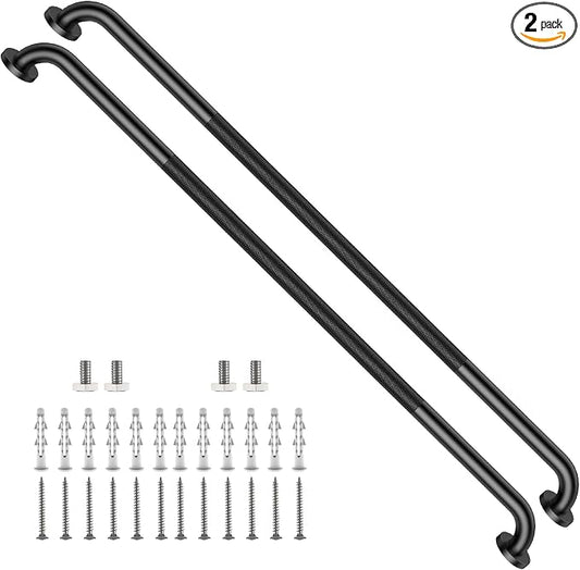 2 Pack 48 Inch Anti Slip Shower Grab Bar Handles, ZUEXT Black Stainless Steel Knurled Bathroom Balance Bar, Safety Hand Rail Support,Handicap Elderly Injury Senior Assist Bath Handle(1.25" Diameter)