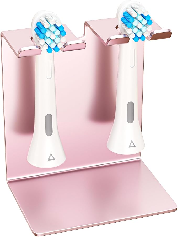 Electric Toothbrush Head Holder, Oukimly Toothbrush Holder Wall Mounted or Desktop, Metal Tooth Brush Holder, Shower Brush Head Holder, Electric Toothbrush Holder for Bathroom (Rose Gold, Small)
