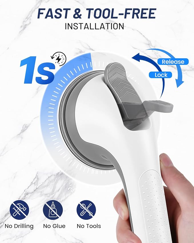 Suction Grab Bars for Bathtubs and Showers, Gel-Enhanced Heavy Duty Stable Grip Safety Bars for Seniors and Elderly, No Drilling Removable Bathroom Handles for Tub and Shower Support, Gray/W