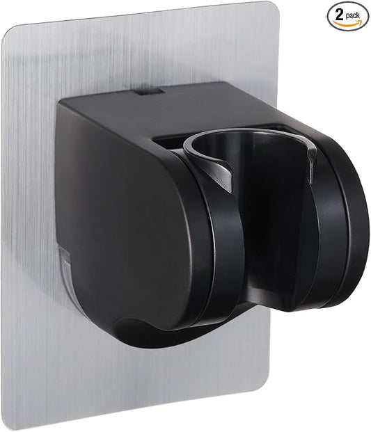 GwernKB Shower Head Holder Strong Adhesive No Drilling Wall Mount Adjustable Handheld Showerhead Bracket for RV Kids Bathroom Shower,Fix Firmly and Use Conveniently (Black, 2)