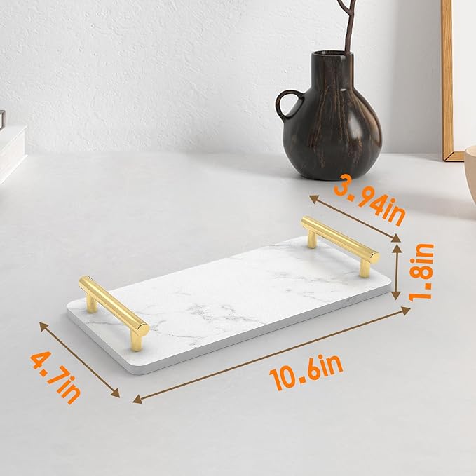 XZHXFX Guest Towel Holder Tray for Bathroom,Marble Slab with Handles -Napkin Holder for Kitchen - Bathroom Tray (Gold,Small)