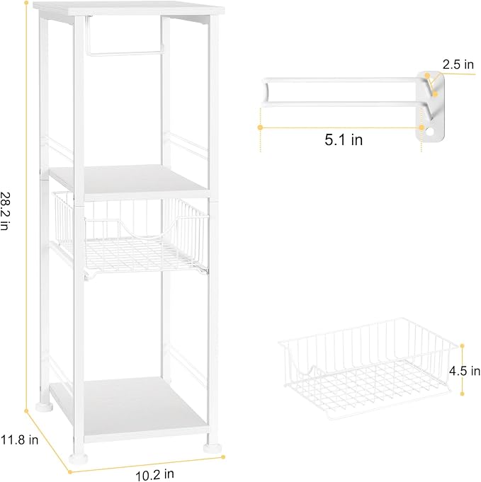 OYEAL Bathroom Storage Cabinet Freestanding Bath Shelf with Drawer Toilet Paper Storage Stand 3 Tier Towel Storage Organizer for Laundry Room Entryway Kitchen Pantry, White