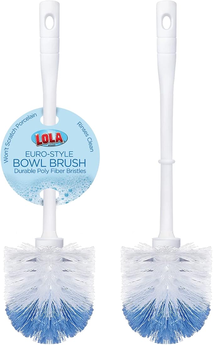 LOLA Classic Toilet Brush, 2 Pack, Durable Fiber Stiff Bristles, Compact Size, Non-Scratch, Long-Lasting