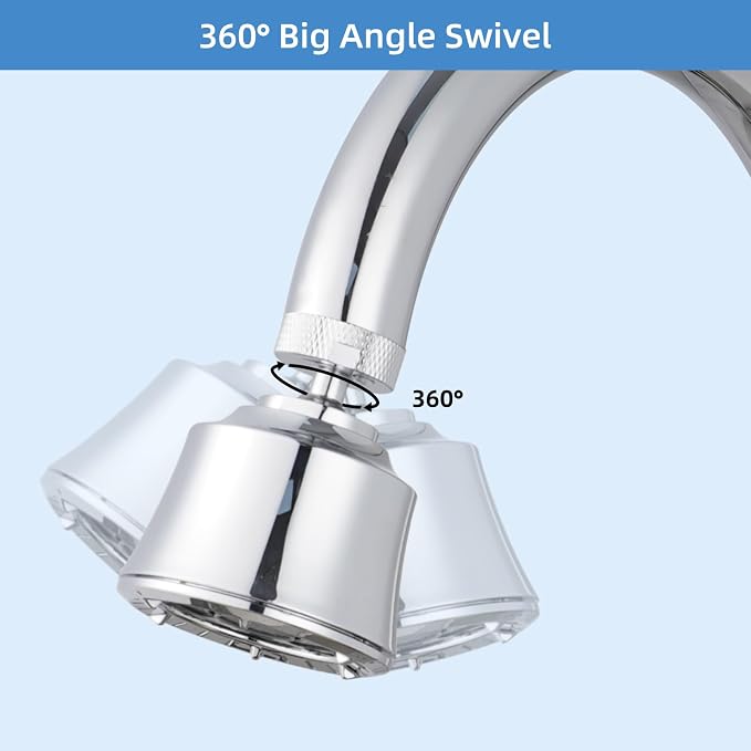 Hygie Rinse Kitchen Sink Faucet Head Replacement, 4 Spray Faucet Sprayer Attachment with Big Angle Swivel, 55/64-27UNS Famale Thread, Male Thread Adapter Included, Chrome