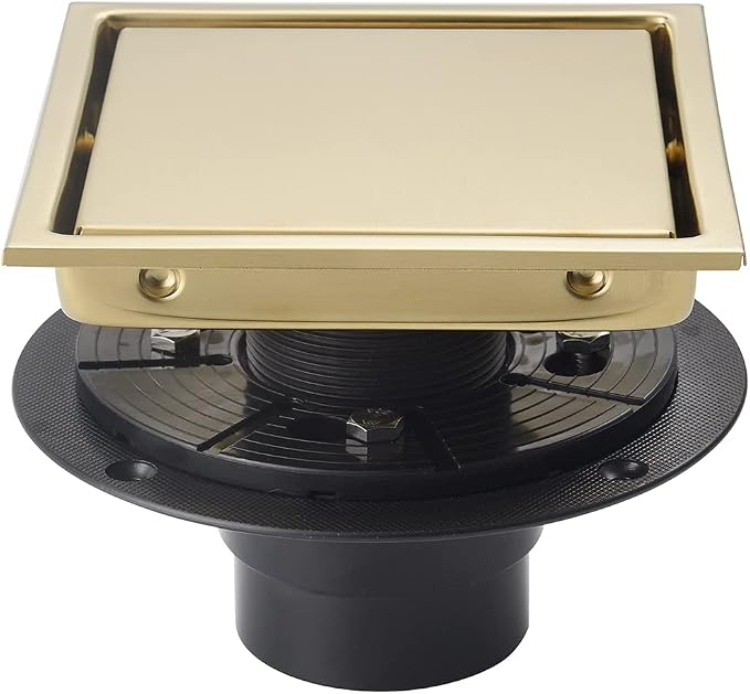 6 Inch Square Invisible Shower Floor Drain Gold, Detachable Bathroom Floor Drain Flange, Insert Tiles for Filtering in The Grille Plate Cover, SUS304 Stainless Steel Wire Drawing