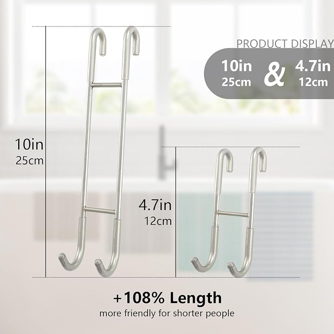 NINETREX Shower Door Hooks,Towel Hooks for Bathrooms Frameless Glass Door,Heavy Duty SUS 304 Stainless Steel Hook for Towels,Squeegee,Loofah,Shaver,Robe,2 Pack,Silver,10Inch
