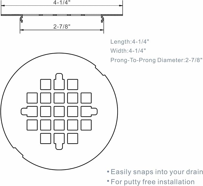 Chrome Plated Snap-in Shower Floor Drain Cover,Hidrop 4-1/4" OD Round Shower Strainer Grid, Easy-to-Install Replacement Cover Stainless Steel