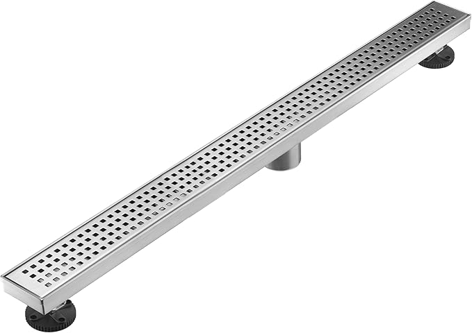 AVSIILE Linear Shower Floor Drain, Brushed Nickel 36 Inch 304 Stainless Steel Bathroom Drains Kit, Long Rectangular Shower Trench Drain with Square Pattern Drain Cover & Hair Catcher