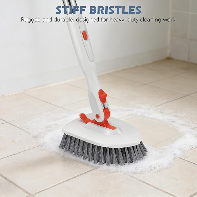 SetSail Floor Scrub Brush, Tile Tub Floor Scrubber, Orange | with 52-inch Adjustable Handle Multi-Angle Cleaning Locks at 45°, 90°, 180° for Bathroom Kitchen Walls Tub Tile