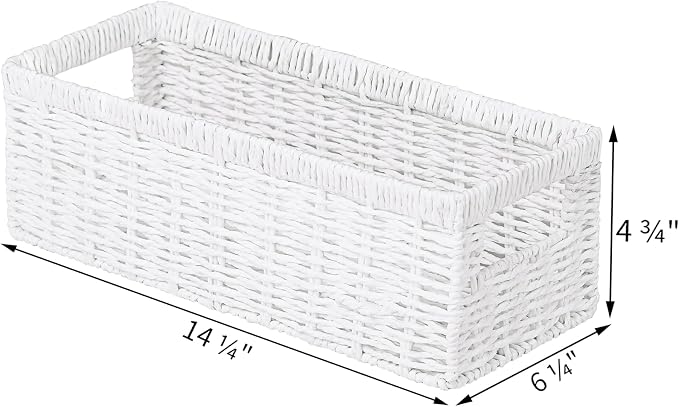 Vagusicc Wicker Storage Basket, Paper Rope Wicker Baskets with Handles, Toilet Paper Basket for Toilet Tank Top, Small Wicke Baskets for Organizing Shelves, 2-Pack, White