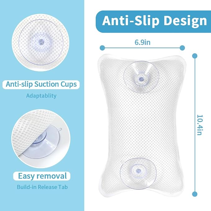 Luxury Bath Pillow, Slip-Resistant Neck & Back Support | 2 Strong Suction Cups Hold the Pillow Firmly in Place on Any Tub, Jacuzzi, or Spa Surface, Relaxing Spa Essentials