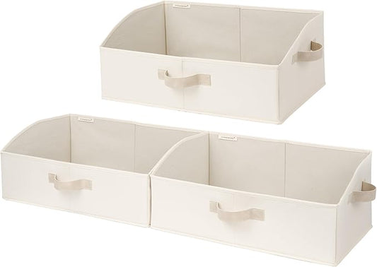 StorageWorks Trapezoid Storage Bins, Linen Closet Organizers and Storage, Fabric Clothes Closet Bins, Shelf Baskets, Clothing, Toys, Towels, Large, Beige, 3-Pack
