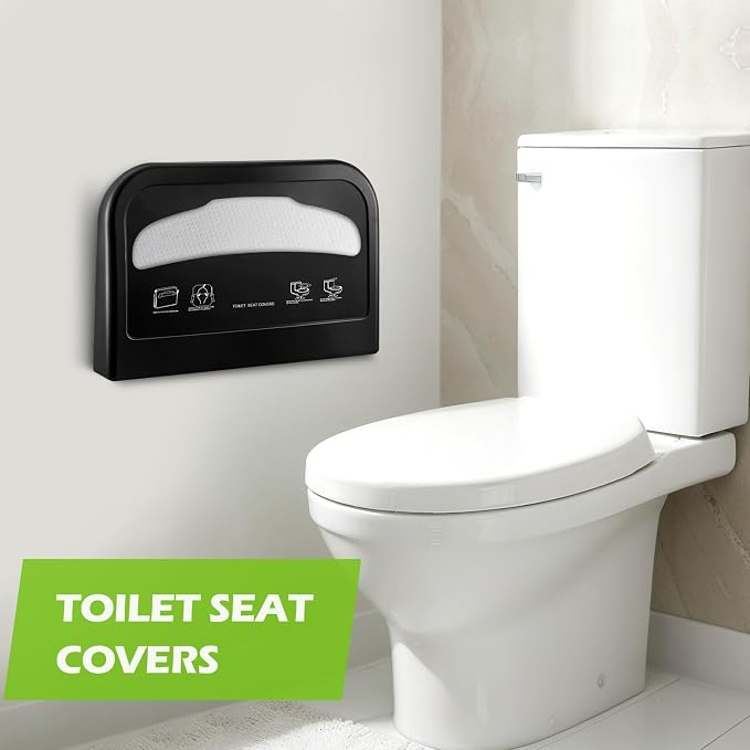Hushee 4 Pcs Toilet Seat Cover Dispenser Wall Mount, Half-Fold Disposable Toilet Seat Cover Holder for Commercial Bathroom Restroom Use (Black)