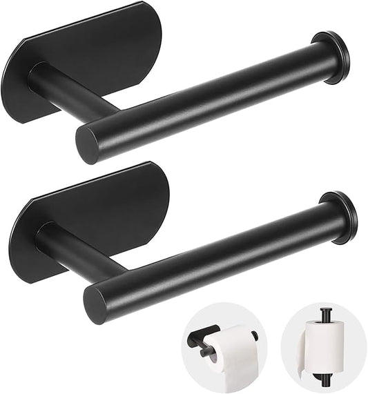 JOPOFI Self Adhesive Toilet Paper Holder - Matte Black（2 Pcs） | Toilet Paper Holder Wall Mount for Bathroom,Stainless Steel Command Strip Toilet Paper Roll Holder Stick On Wall,No Drilling