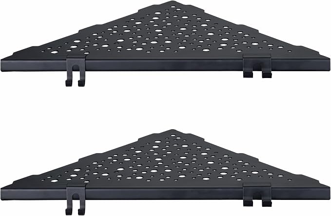 WELLUP Corner Shower Shelf with 4 Hooks,10 Inch 304 Stainless Steel Recessed Bathroom Shelves,No-Drilling Installation for Tiled Wall,Matte Black, 2-Pack