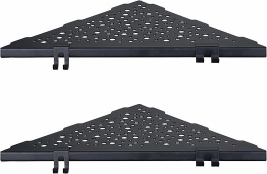 WELLUP Corner Shower Shelf with 4 Hooks,10 Inch 304 Stainless Steel Recessed Bathroom Shelves,No-Drilling Installation for Tiled Wall,Matte Black, 2-Pack