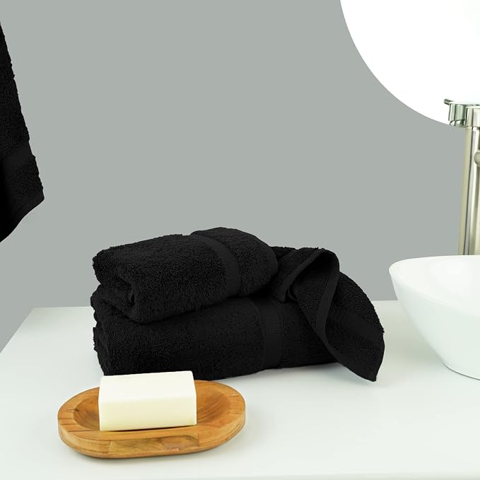 Chakir Turkish Linens 100% Cotton Personalized 3-Piece Set, Black | Personalized 100% cotton 3-pc set, OEKO-TEX certified: bath 27x54, hand 16x30, wash 13x13